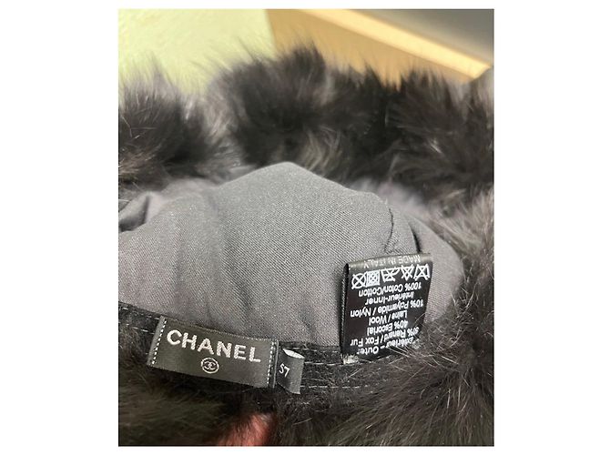 Chanel Schwarzer Kunstpelz- und Wollhut Größe 57 Gebraucht - Ansicht 5
