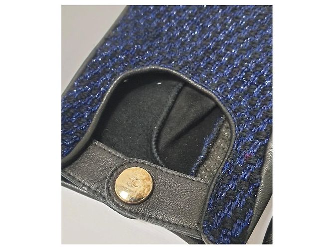 NWOB Chanel blaue Tweed-Lederhandschuhe, Größe 7,5, gebraucht - Ansicht 2