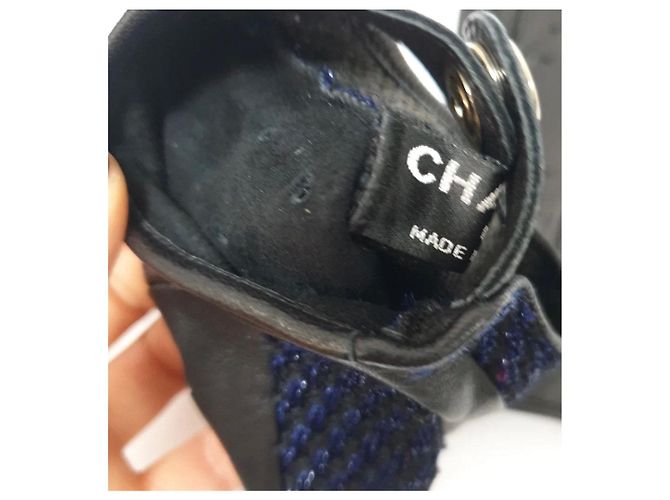NWOB Chanel blaue Tweed-Lederhandschuhe, Größe 7,5, gebraucht - Ansicht 5