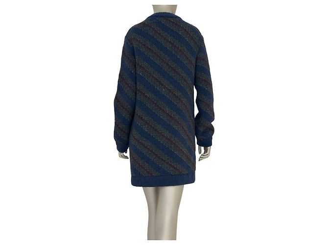 Timeless Chic CHANEL Navy Wolle Alpaka Gestreifter Chunky Cardigan Größe 34 Gebraucht - Ansicht 2