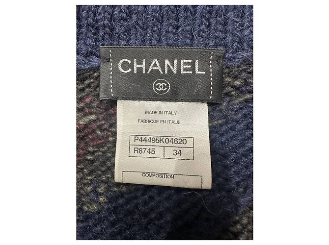 Timeless Chic CHANEL Navy Wolle Alpaka Gestreifter Chunky Cardigan Größe 34 Gebraucht - Ansicht 3