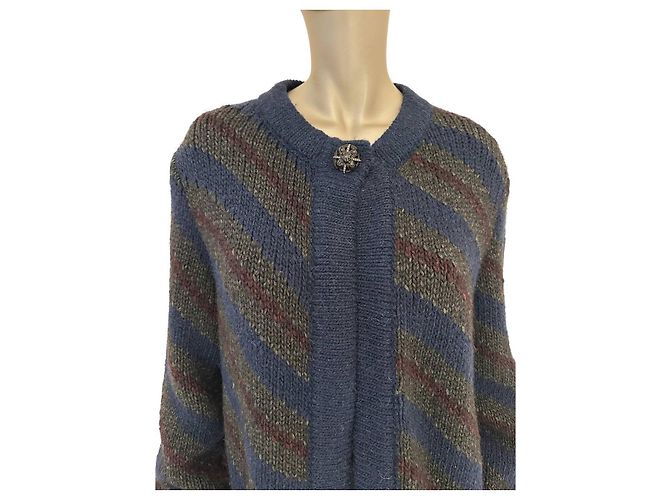 Timeless Chic CHANEL Navy Wolle Alpaka Gestreifter Chunky Cardigan Größe 34 Gebraucht - Ansicht 4