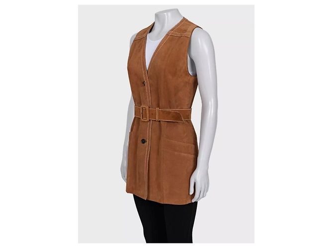 Prada brauner Lammleder langer Weste mit Gürtel - IT40 / S gebraucht - Ansicht 2