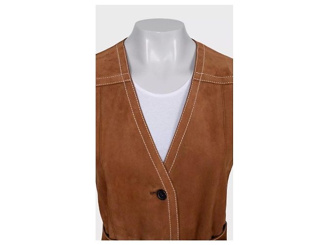 Prada brauner Lammleder langer Weste mit Gürtel - IT40 / S gebraucht - Ansicht 4