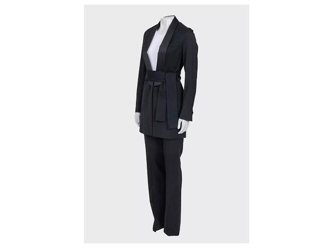 Terno de lã preto Saint Laurent com casaco longo - EU36/S Usado - vista 2