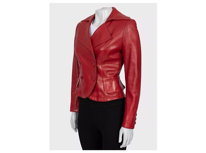 Rote Doppelreiher-Lederjacke von Hermès - Größe S gebraucht - vista 2