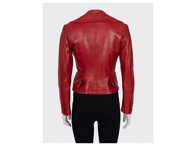 Rote Doppelreiher-Lederjacke von Hermès - Größe S gebraucht - vista 3
