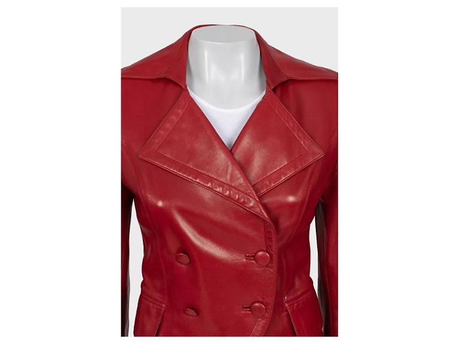 Rote Doppelreiher-Lederjacke von Hermès - Größe S gebraucht - vista 4