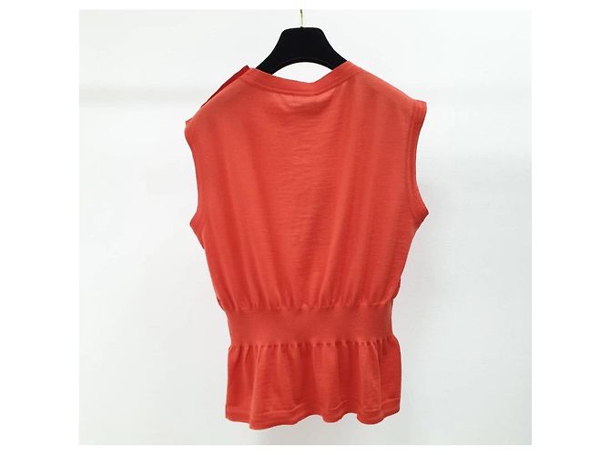 Chanel Coralrotes Jersey-Oberteil mit CC-Buttons, Größe 40, gebraucht - Ansicht 3