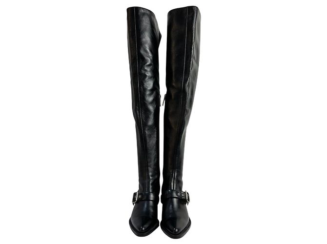 Chloé Botas de cuero Chloe sobre la rodilla con hebilla y tacón bloque, talla 36,5. Pre-owned - vista 3