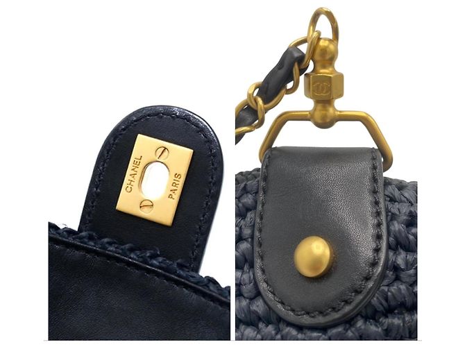 Mademoiselle Borsa a Spalla Chanel Medium Classic in Paglia di Raffia Blu Navy Scuro GHW Nero Blu scuro Gold hardware - vista 10