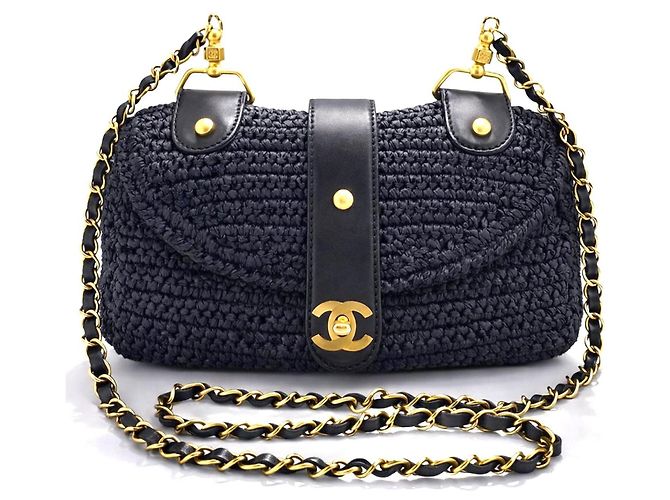 Mademoiselle Borsa a Spalla Chanel Medium Classic in Paglia di Raffia Blu Navy Scuro GHW Nero Blu scuro Gold hardware - vista 2