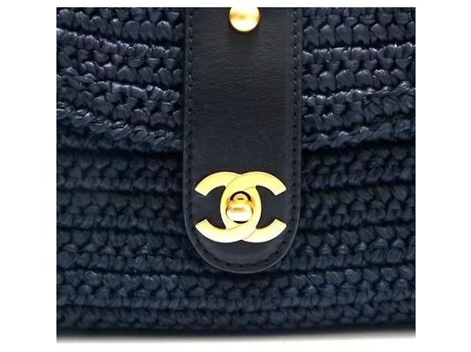 Mademoiselle Borsa a Spalla Chanel Medium Classic in Paglia di Raffia Blu Navy Scuro GHW Nero Blu scuro Gold hardware - vista 4