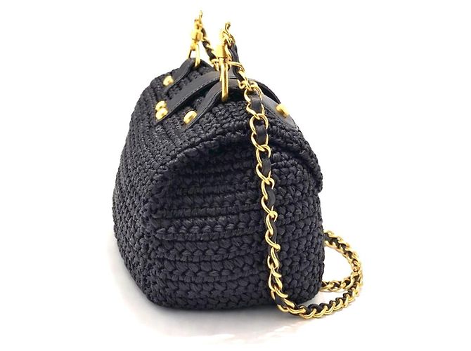 Mademoiselle Borsa a Spalla Chanel Medium Classic in Paglia di Raffia Blu Navy Scuro GHW Nero Blu scuro Gold hardware - vista 5