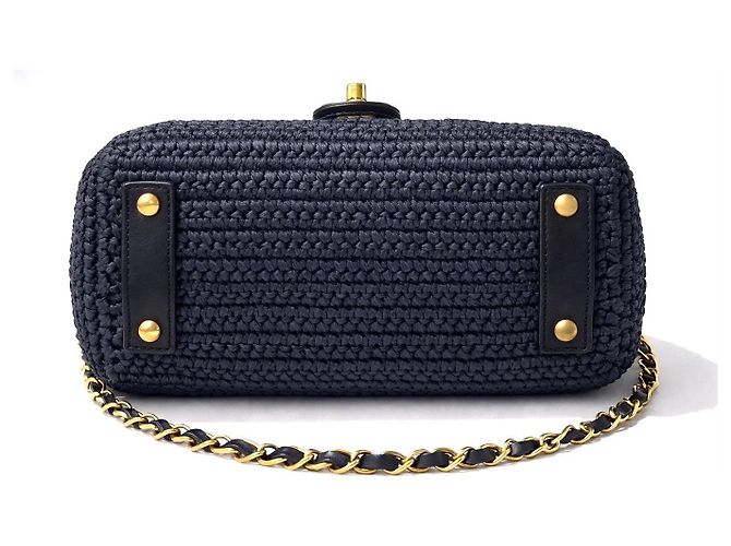 Mademoiselle Borsa a Spalla Chanel Medium Classic in Paglia di Raffia Blu Navy Scuro GHW Nero Blu scuro Gold hardware - vista 7