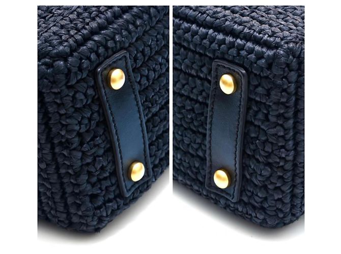 Mademoiselle Borsa a Spalla Chanel Medium Classic in Paglia di Raffia Blu Navy Scuro GHW Nero Blu scuro Gold hardware - vista 8
