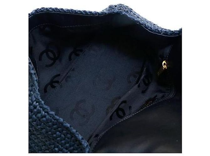 Mademoiselle Borsa a Spalla Chanel Medium Classic in Paglia di Raffia Blu Navy Scuro GHW Nero Blu scuro Gold hardware - vista 9