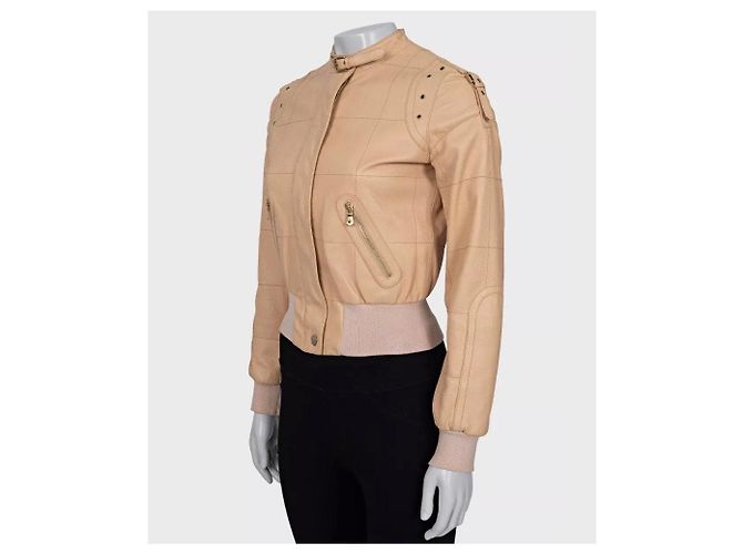 Beige Lederjacke von Dolce & Gabbana - Größe XS (IT38) Vorbesitz - Ansicht 2