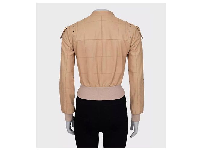 Beige Lederjacke von Dolce & Gabbana - Größe XS (IT38) Vorbesitz - Ansicht 3