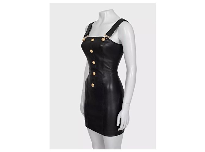 Schwarzes Mini-Kleid aus Lammleder Balmain Größe 34/ XS Gebraucht - Ansicht 2