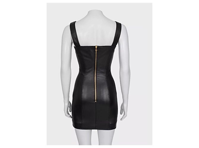 Schwarzes Mini-Kleid aus Lammleder Balmain Größe 34/ XS Gebraucht - Ansicht 3