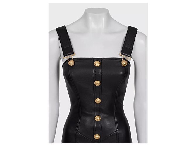 Schwarzes Mini-Kleid aus Lammleder Balmain Größe 34/ XS Gebraucht - Ansicht 4