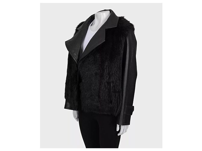 Balmain schwarze Lammlederjacke mit Kunstfell Größe 36 S Gebraucht - Ansicht 2