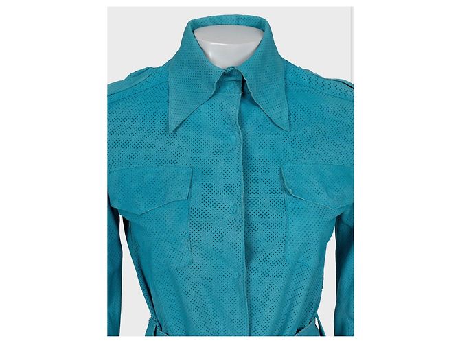 Perforiertes Lederhemd Dolce & Gabbana - Hellblau, M gebraucht - Ansicht 4