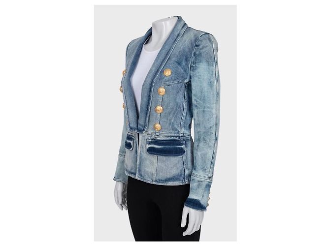 Balmain Double-Breasted Blue Denim Jacket - Size 38 pre-owned - view 2