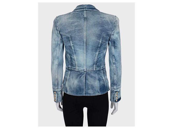 Balmain Double-Breasted Blue Denim Jacket - Size 38 pre-owned - view 3