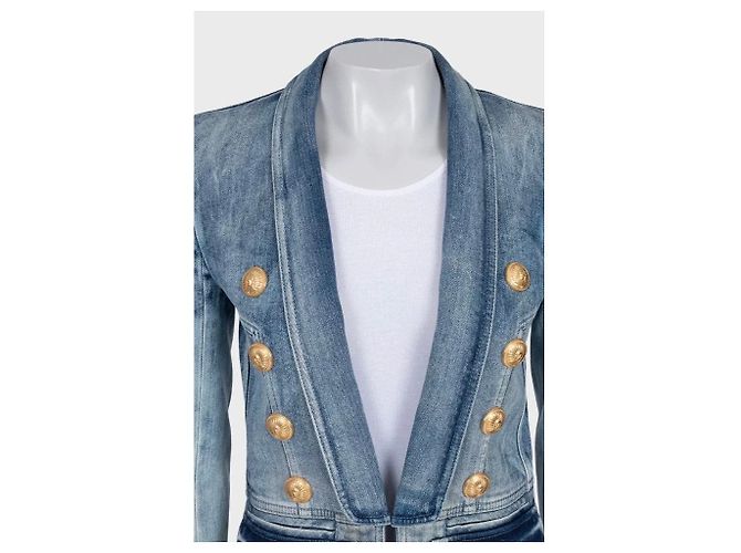 Balmain Double-Breasted Blue Denim Jacket - Size 38 pre-owned - view 4