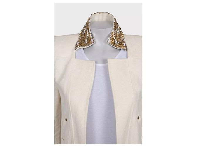 Balmain White Linen Crystal Trim Jacket - Size M (FR38) pre-owned - view 3