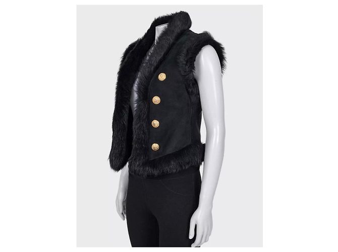Schwarze Lammlederweste von Balmain - Größe IT40 / S gebraucht - Ansicht 3