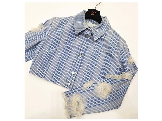 Chanel 2018 Striped Denim Jacket, Size 46 Pre-owned - view 5
