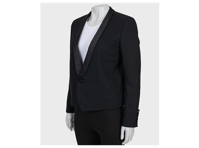 Saint Laurent Black Wool Jacket with Satin Lapels Sz.40/ L Pre-owned - view 2