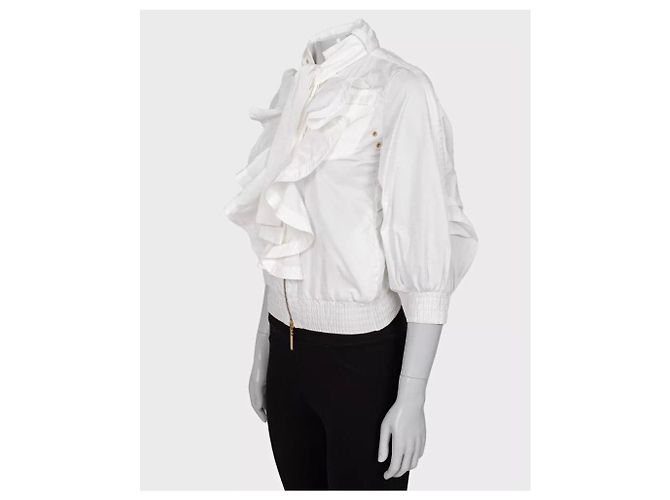 Roberto Cavalli White Ruffled Jacket - Size M Pre-owned - view 2