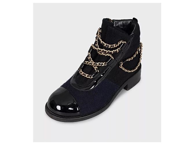 Botas de cadena de textil negro Chanel París-Salzburgo - Talla 39 Usadas - vista 4