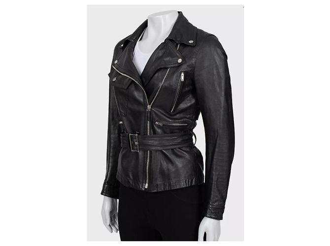 Schwarze Lederjacke mit Gürtel von Gucci - Größe IT40 / S Gebraucht - Ansicht 2