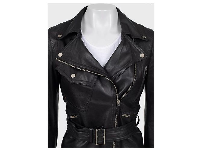 Schwarze Lederjacke mit Gürtel von Gucci - Größe IT40 / S Gebraucht - Ansicht 3