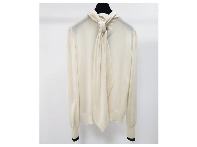 Timeless Blusa de cachemira con cuello atado de Chanel elegante - Talla L (FR44) Usada - vista 2