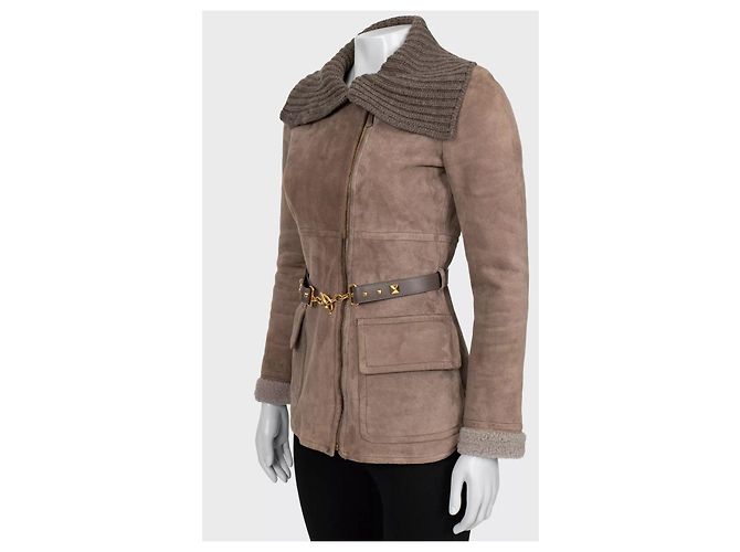 Gucci Kaschmirkragen Gürtel Shearling Lederjacke Größe 40 Gebraucht - Ansicht 2