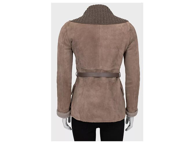 Gucci Kaschmirkragen Gürtel Shearling Lederjacke Größe 40 Gebraucht - Ansicht 3