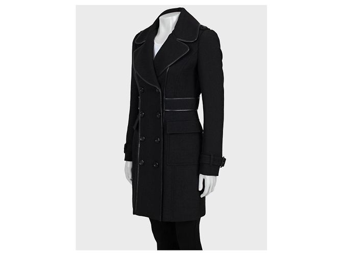Burberry Black Double-Breasted Wool Blend Coat - UK8/S Pre-owned - view 2