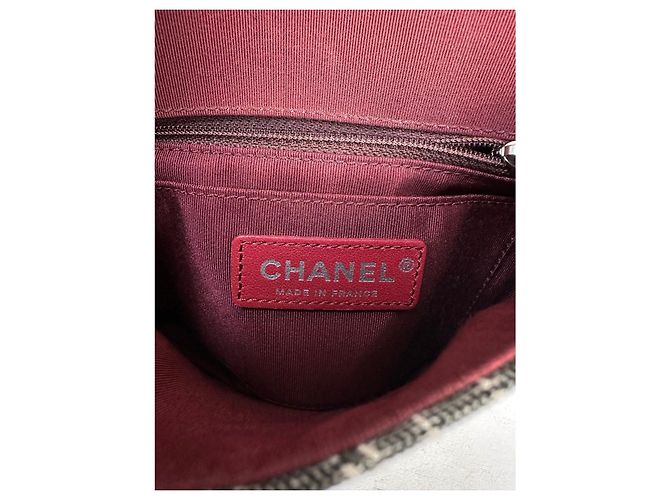 Bolsa de flap dupla Camélia Chanel em canvas impresso acolchoado pequeno cinza usado - vista 8