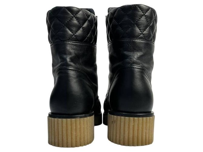 Vorbesitzene schwarze gesteppten CC Plattform Combat Boots Chanel 20B - Ansicht 5