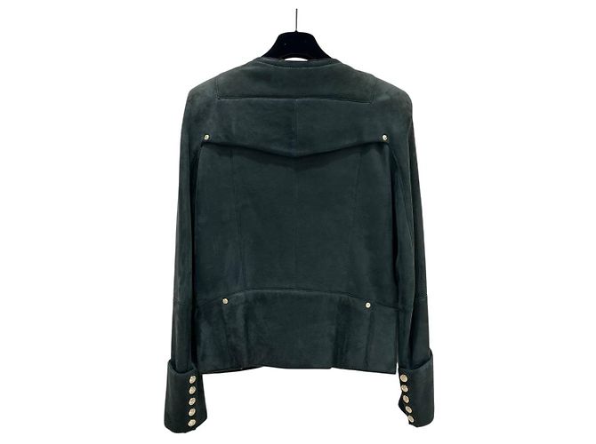 Balmain Grüne Shearling Bikerjacke - Größe 38 Gebraucht - Ansicht 2