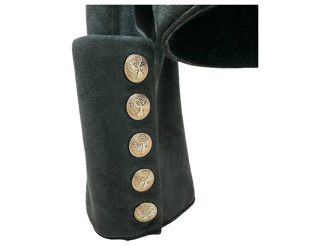 Balmain Grüne Shearling Bikerjacke - Größe 38 Gebraucht - Ansicht 3