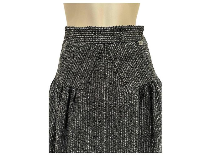 Timeless CHANEL 2014 Schwarzer Tweed Midikilt - Größe 36FR Gebraucht - Ansicht 6
