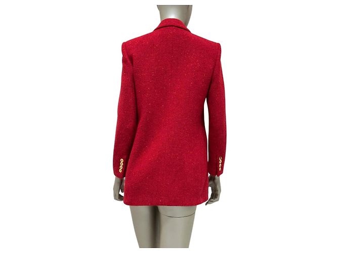 Blazer de tweed rojo de doble botonadura Saint Laurent Talla 40 Usado - vista 2