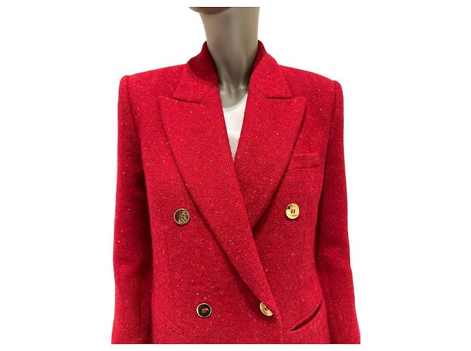 Blazer de tweed rojo de doble botonadura Saint Laurent Talla 40 Usado - vista 3